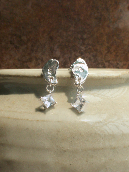 Square White Topaz Earrings